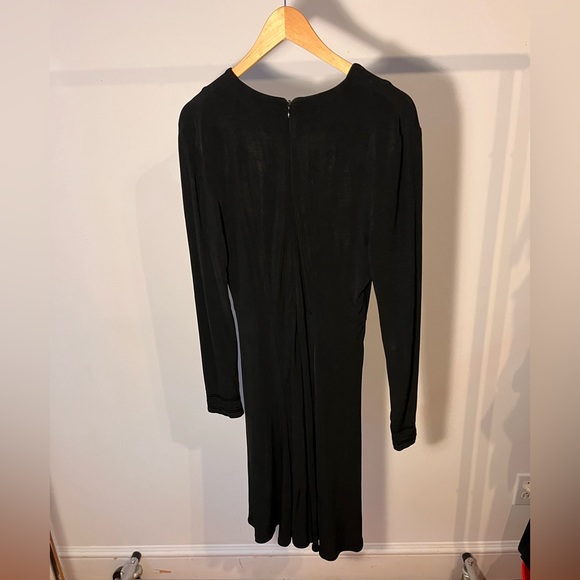 Skater Style Black Longsleeve Dress w Faux Satin Buttons and Detailing - Picture 2 of 7